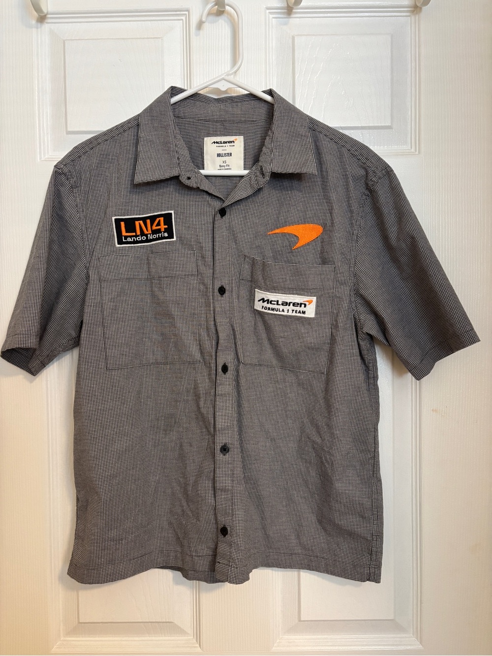 Hollister Gray Short-Sleeve Button-Down with Orange McLaren Details